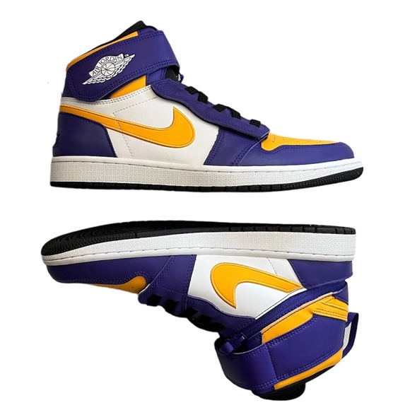 NEW Men’s Air Jordan 1 Hi FlyEase size 10 Purple LA Lakers Retro OG - Picture 4 of 13